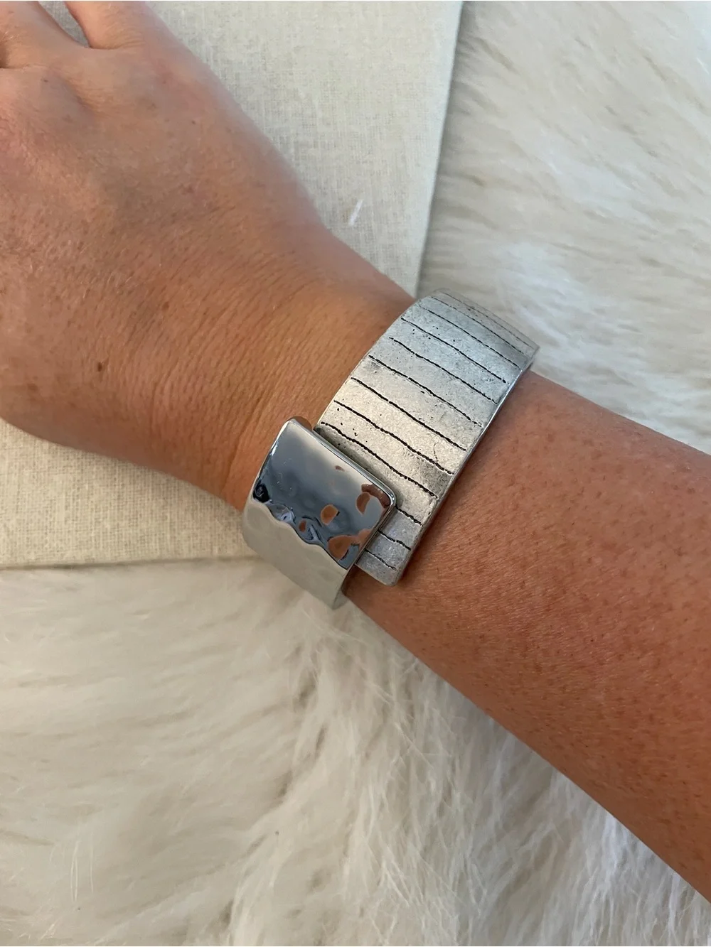 Dona Silver-Tone Hinged Metal Bracelet high quality costume jewelry